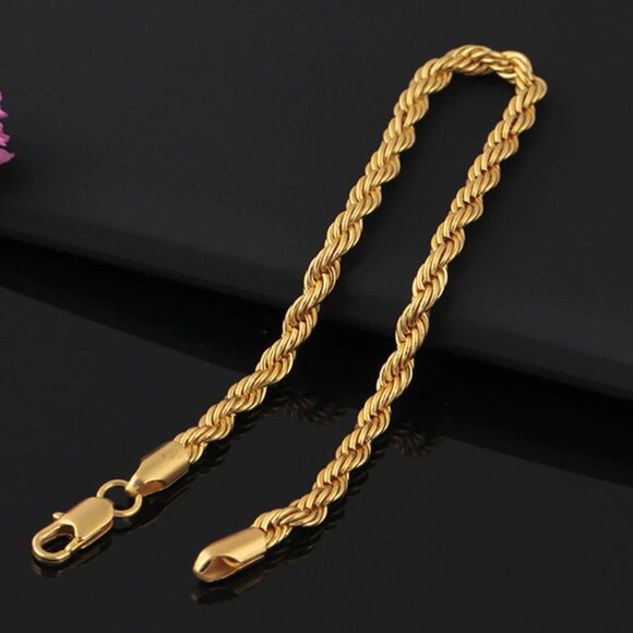 ⭐  2pc. Diamond Cut Rope Set 22" Chain and 7.75" Bracelet 4mm Wide 18K Gold  ⭐ - Picture 3 of 7
